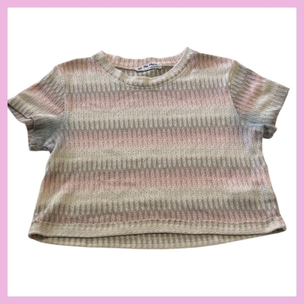 We The Free Striped Knit Top Short Sleeve Casual Crop Tee XS‎